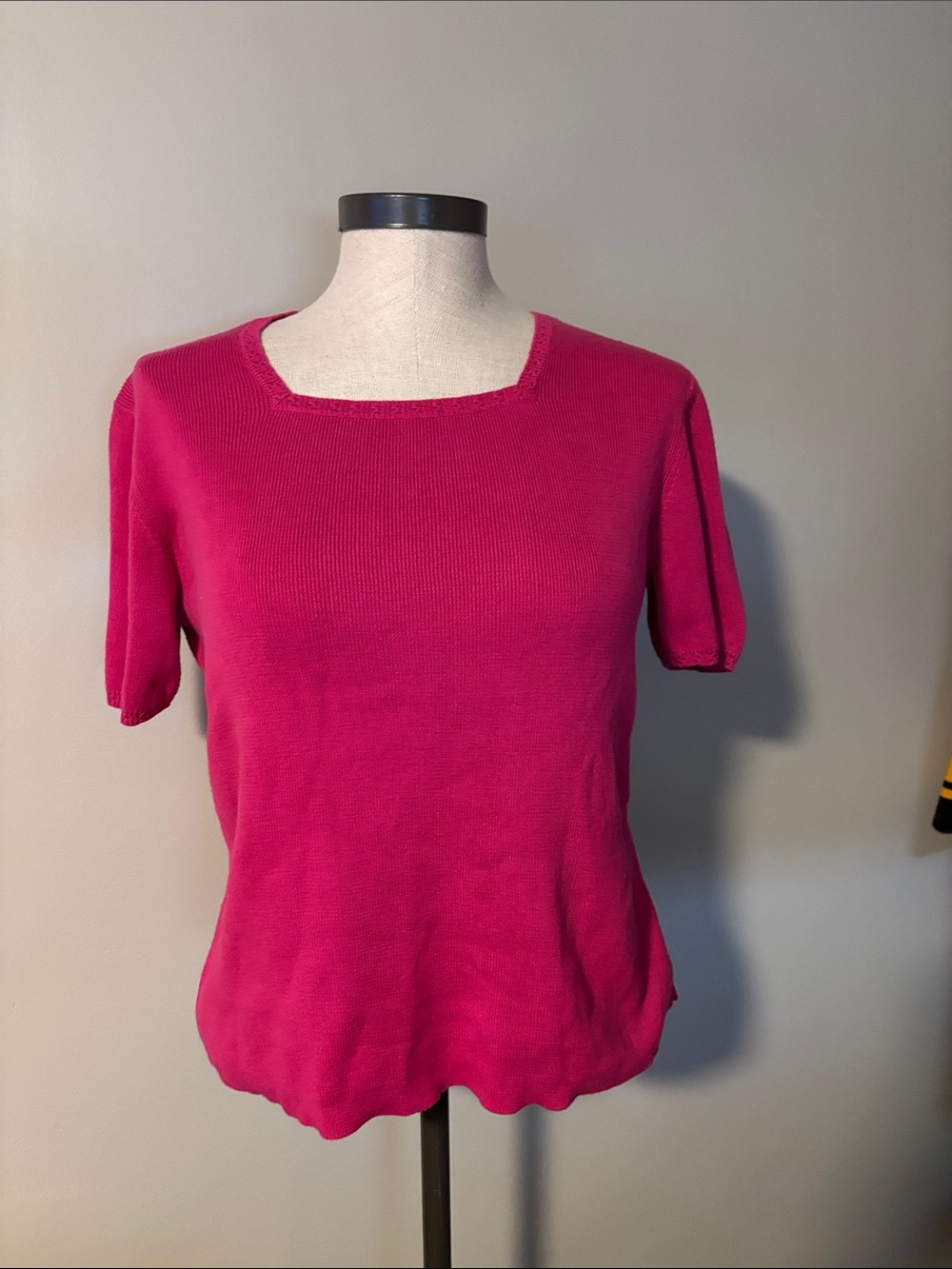 Petite Sophisticate Bright Pink Short-Sleeve Knit Top